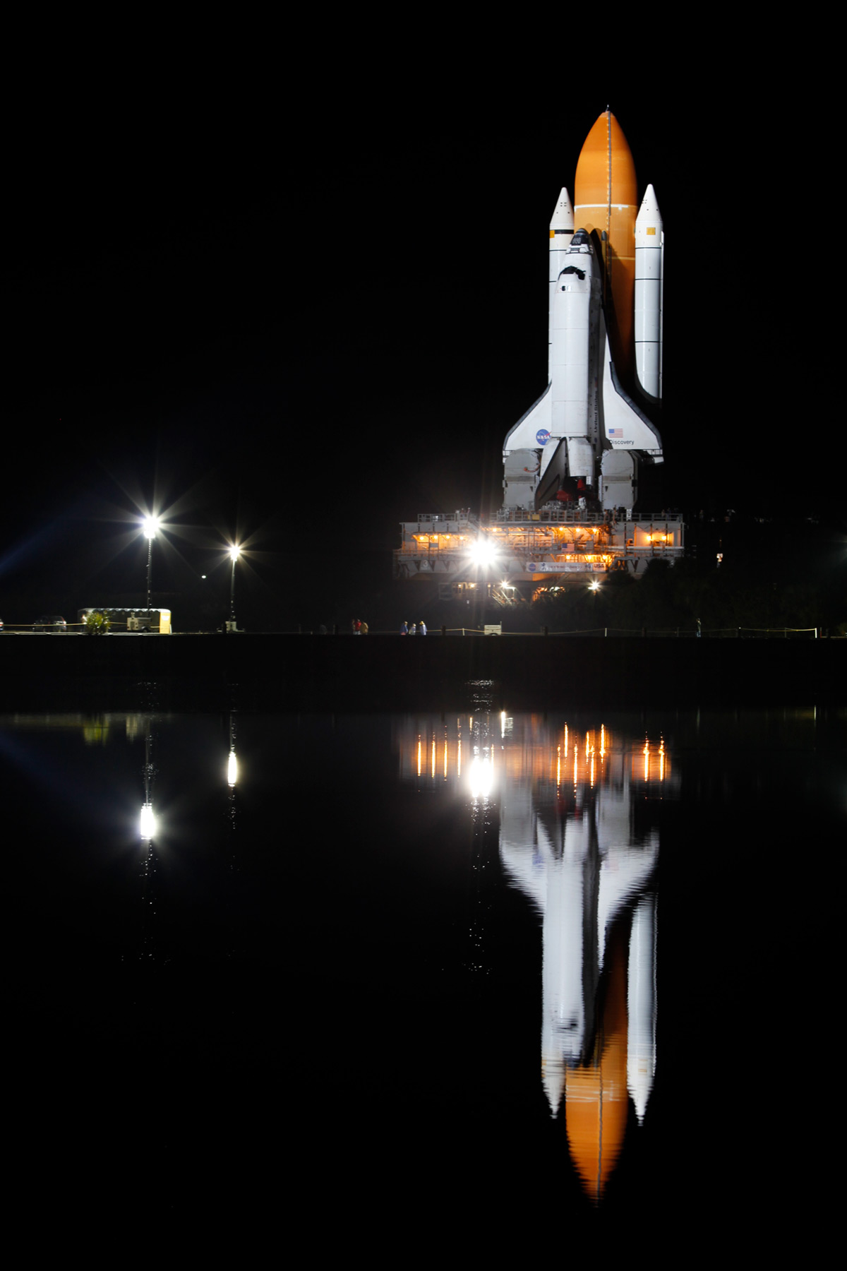 NASA space shuttle at night