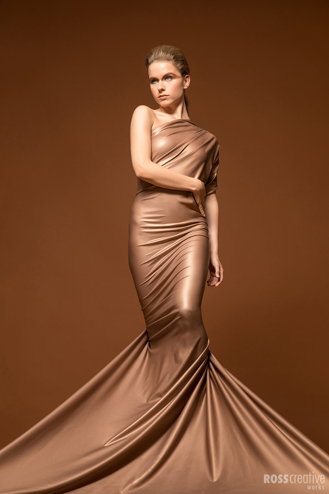 beautiful woman wearing chocolate colored dress