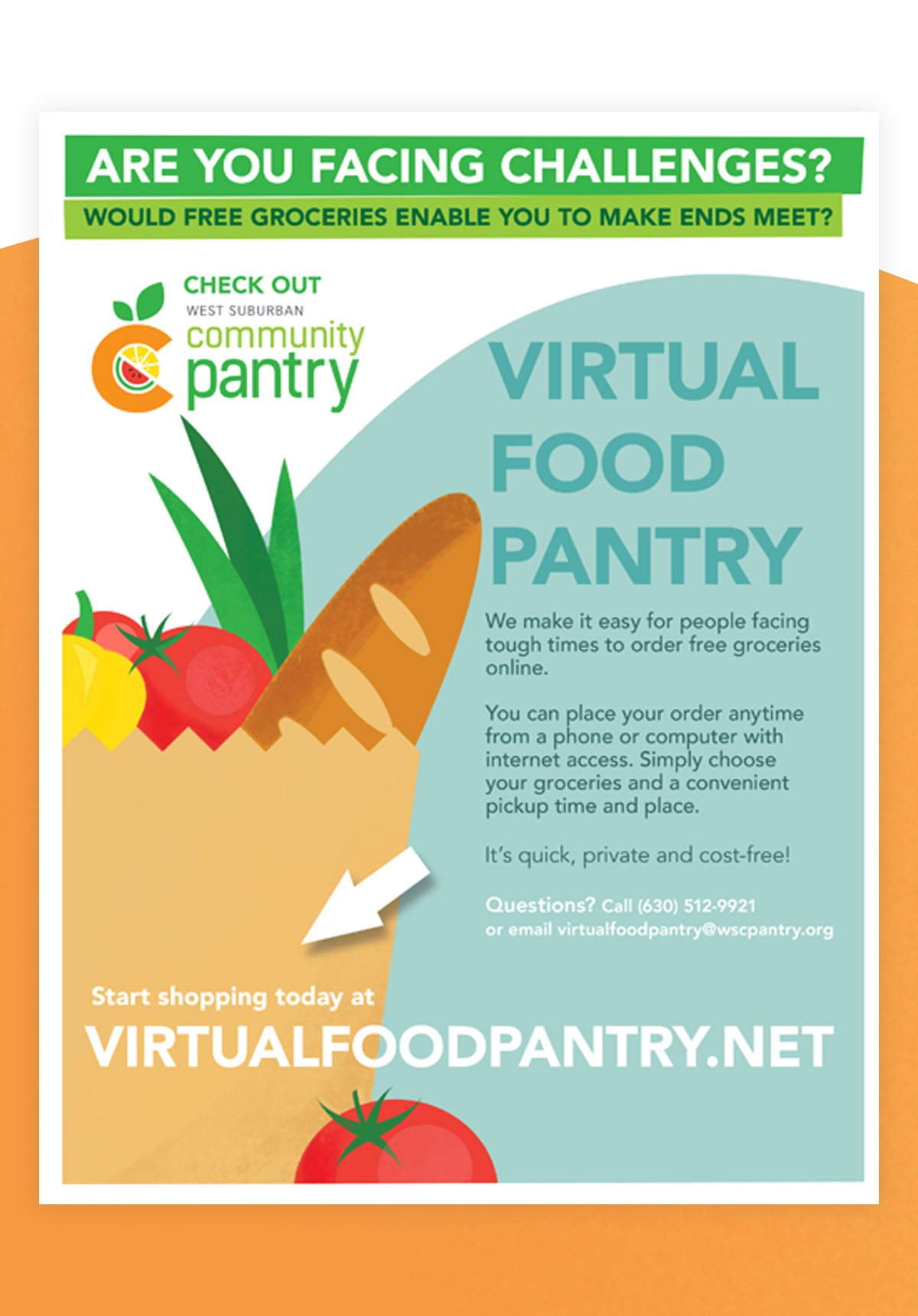 Flyer for West Suburban Community Pantry Virtual Food Pantry