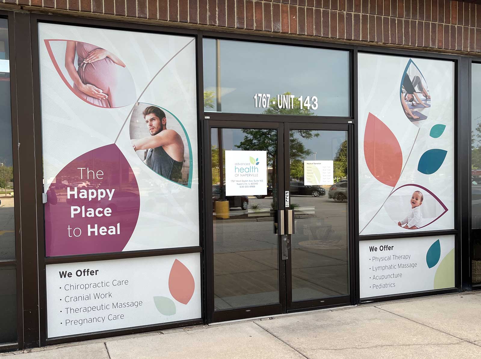 design of signage for front of advanced health of naperville office space