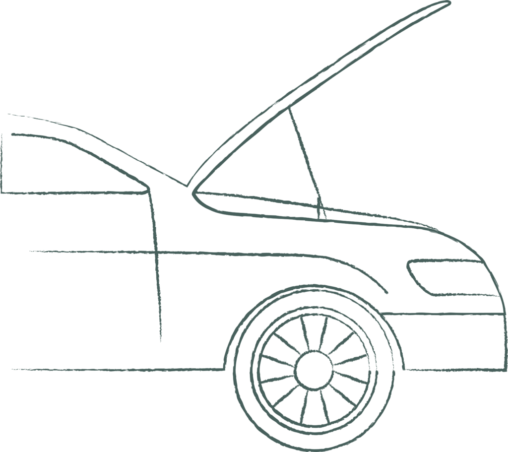 Car with its hood propped open