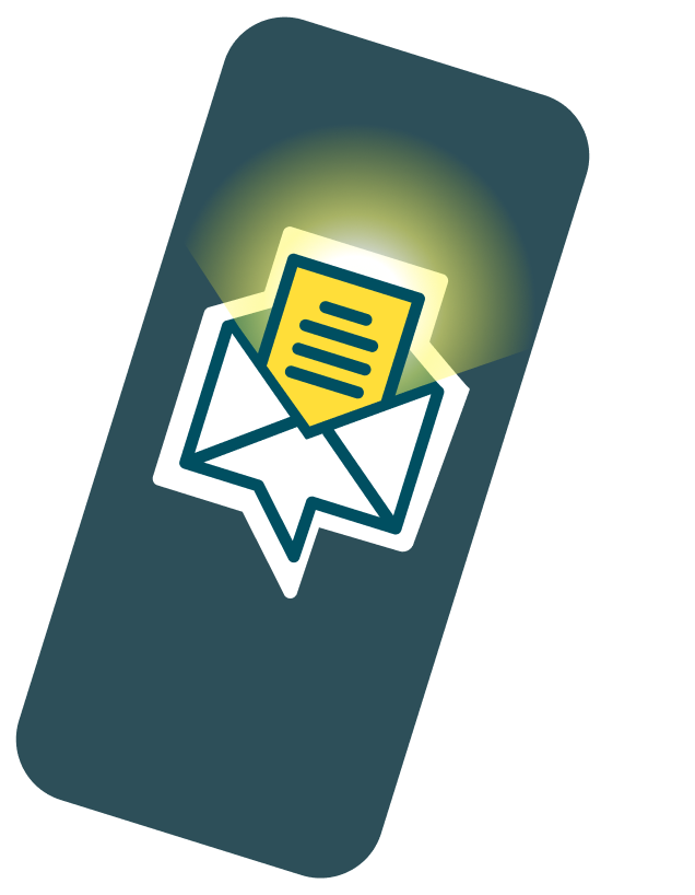 Phone screen with glowing email message